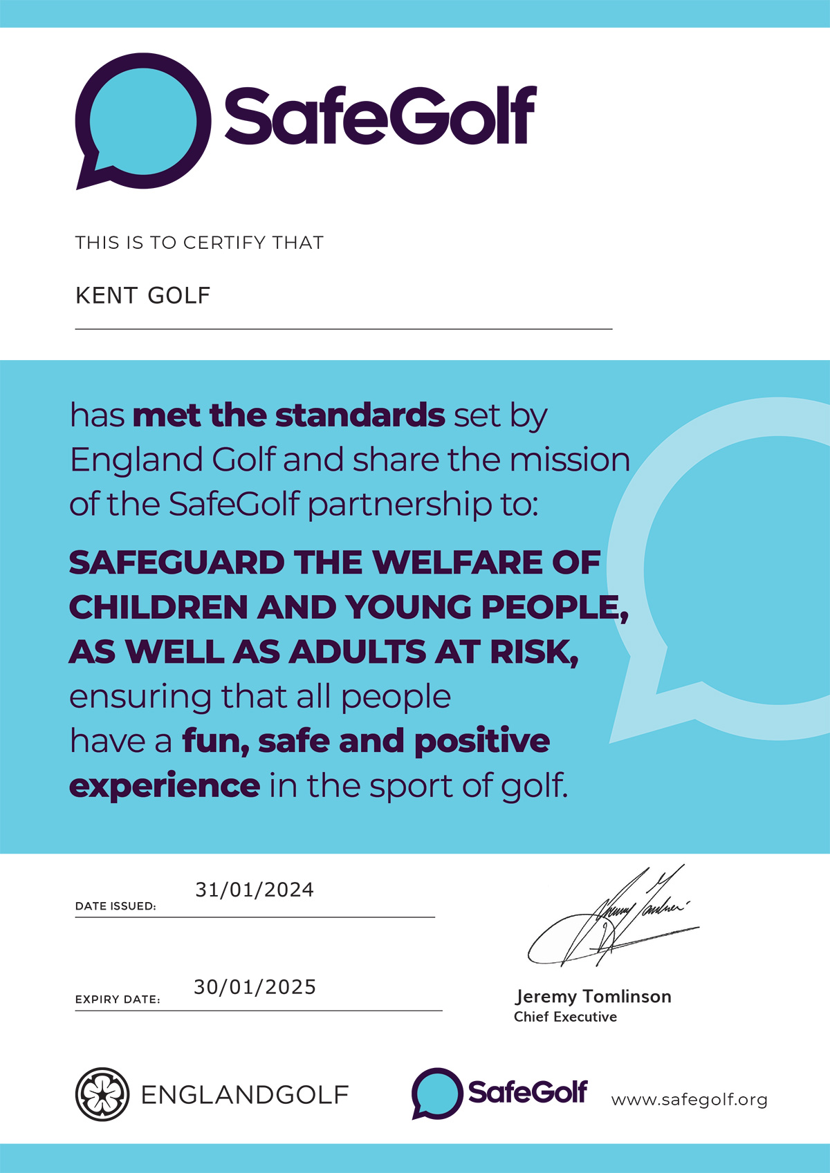 SafeGolf Kent Golf 2024